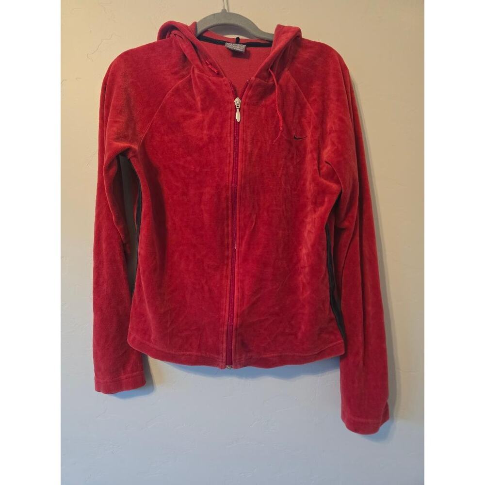 Y2K Nike Red Velour Zip Hoodie Women’s L